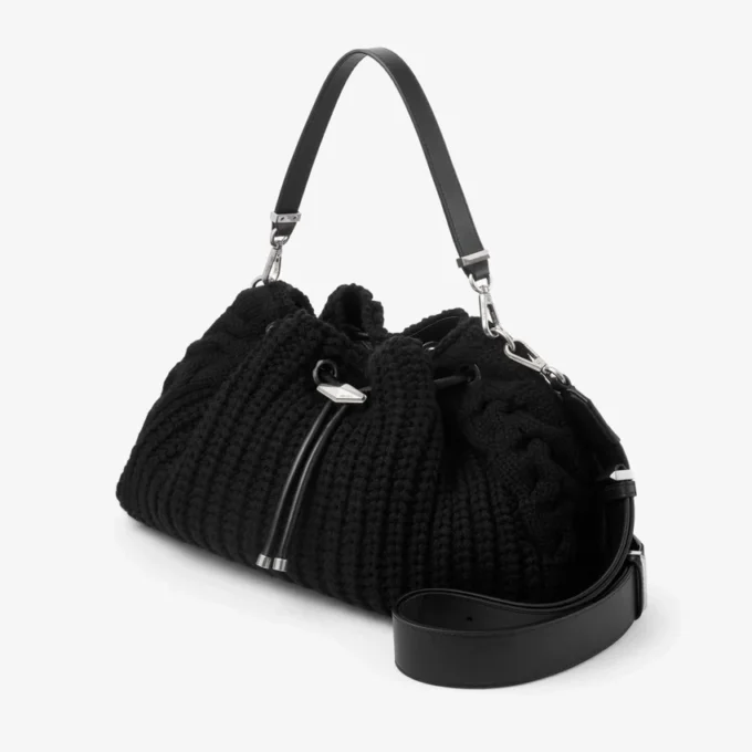 Geantă de umăr Cinch Medium din lână tricotată, neagră