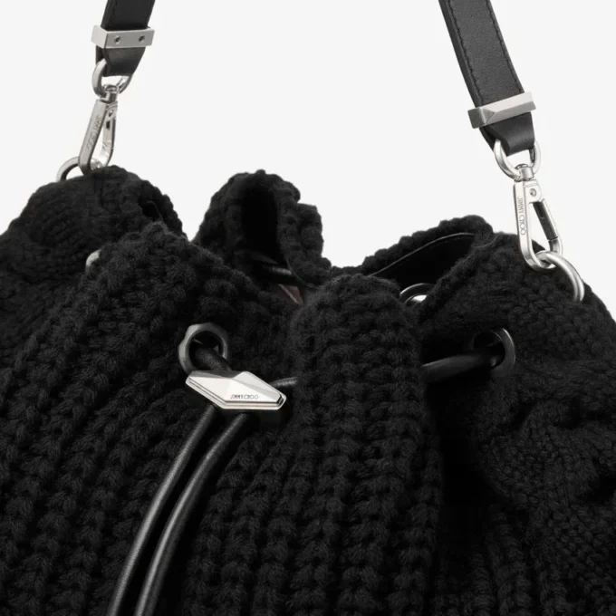 Geantă de umăr Cinch Medium din lână tricotată, neagră