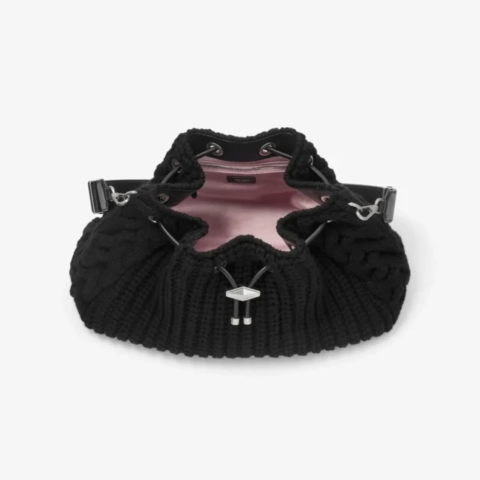 Geantă de umăr Cinch Medium din lână tricotată, neagră