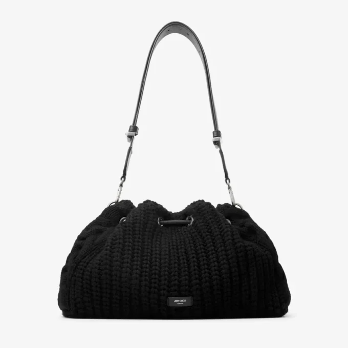 Geantă de umăr Cinch Medium din lână tricotată, neagră