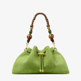Geantă de umăr Cinch Medium din piele de căprioară, model Clover, cu curea împletită cu mărgele