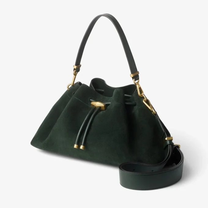 Geantă de umăr Cinch Medium din piele de căprioară verde britanic