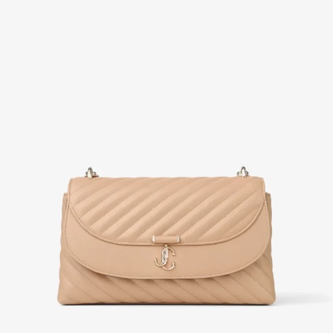 Geantă de umăr Curve Cross Body Medium din piele Biker matlasată Chai