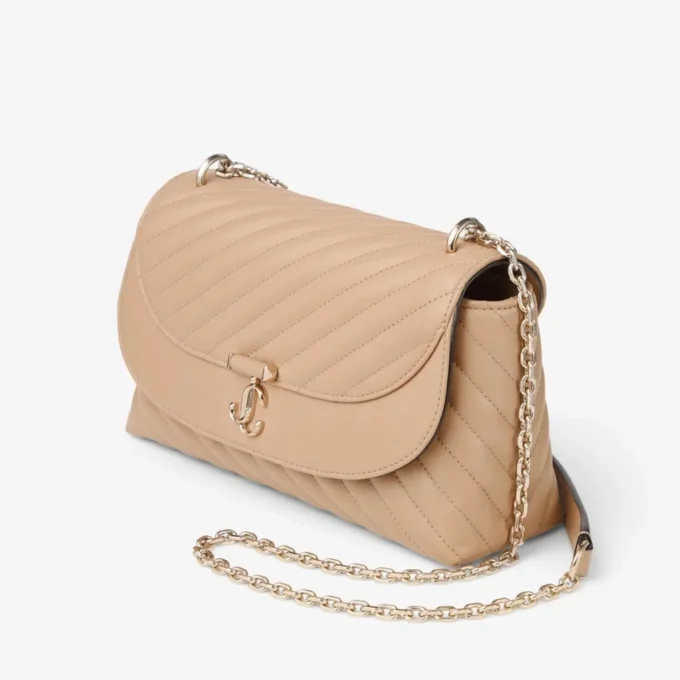 Geantă de umăr Curve Cross Body Medium din piele Biker matlasată Chai