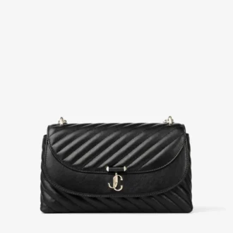 Geantă de umăr Curve Cross Body Medium, din piele Biker matlasată, neagră