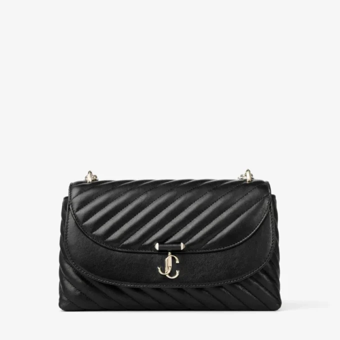 Geantă de umăr Curve Cross Body Medium, din piele Biker matlasată, neagră