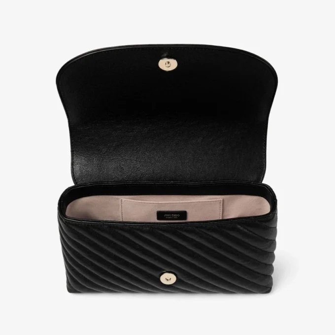 Geantă de umăr Curve Cross Body Medium, din piele Biker matlasată, neagră