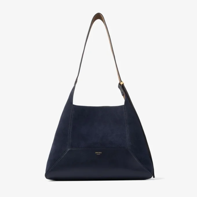 Geantă de umăr Diamond Hobo Medium din piele de căprioară de culoare marină