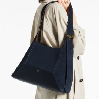Geantă de umăr Diamond Hobo Medium din piele de căprioară de culoare marină