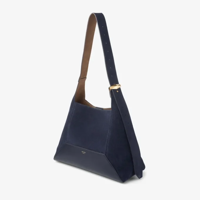 Geantă de umăr Diamond Hobo Medium din piele de căprioară de culoare marină
