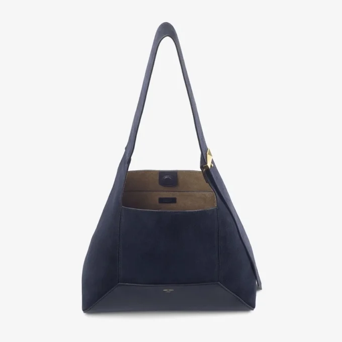 Geantă de umăr Diamond Hobo Medium din piele de căprioară de culoare marină