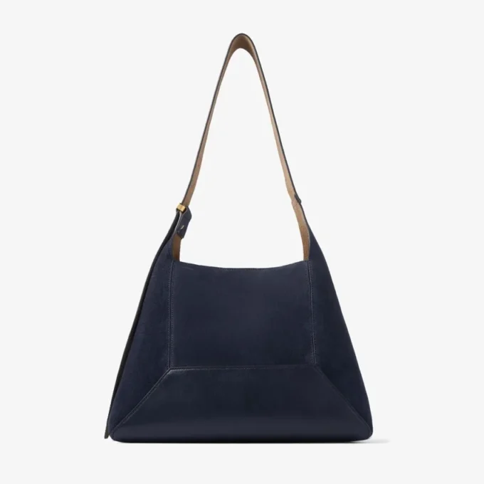 Geantă de umăr Diamond Hobo Medium din piele de căprioară de culoare marină