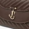 Geantă de umăr din piele Biker matlasată, de culoare ciocolată, cu mâner superior curbat și ornamente din perle Geantă de umăr din piele Biker matlasată, de culoare ciocolată, cu mâner superior curbat și ornamente din perle