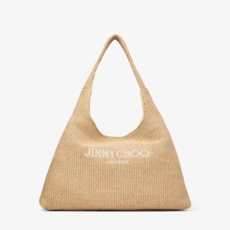 Geantă de umăr mare Beach Diamond Hobo din rafie naturală