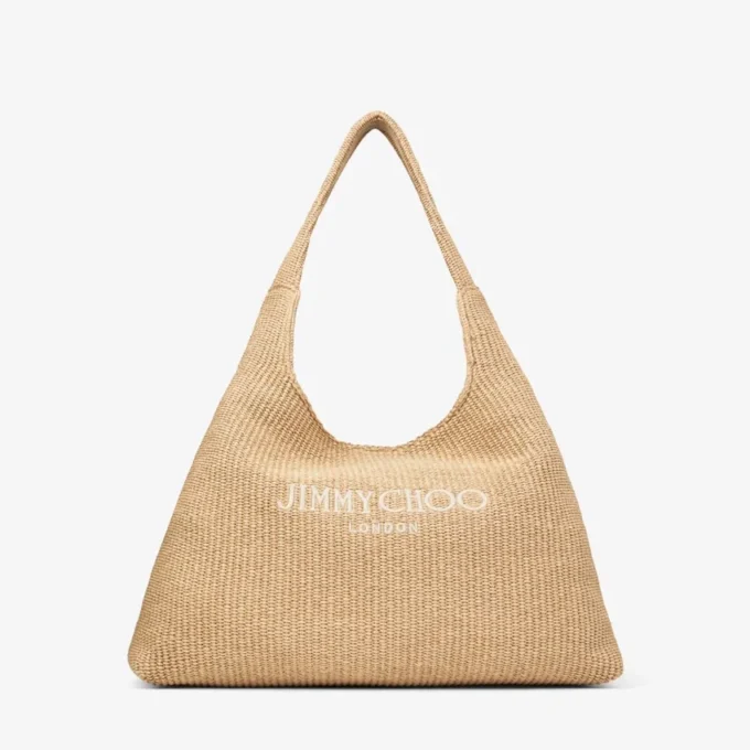 Geantă de umăr mare Beach Diamond Hobo din rafie naturală