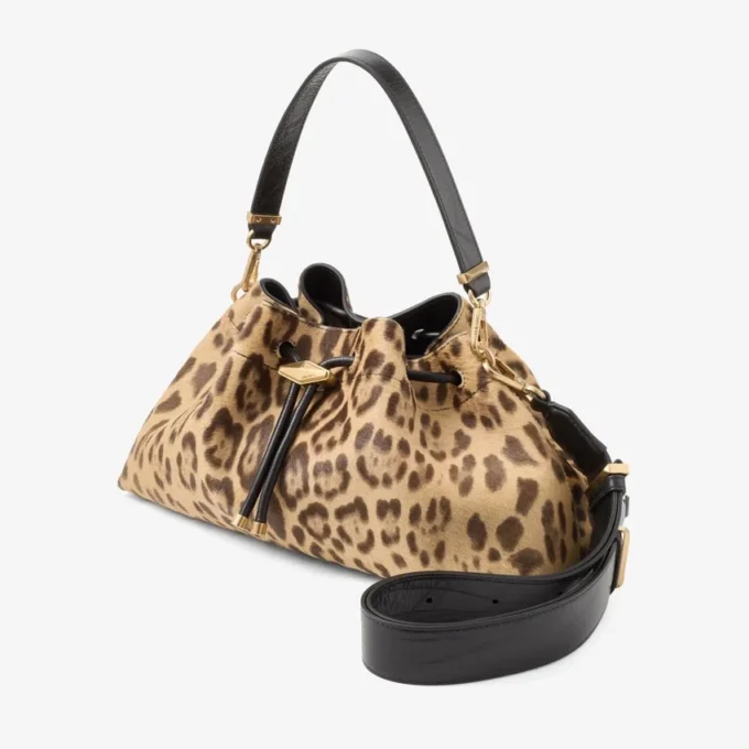 Geantă de umăr medie Cinch din piele de ponei cu imprimeu leopard natural Geantă de umăr medie Cinch din piele de ponei cu imprimeu leopard natural