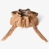 Geantă de umăr medie din piele de căprioară de culoare caramel, cu franjuri Geantă de umăr medie din piele de căprioară de culoare caramel, cu franjuri