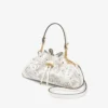 Geantă de umăr mică din piele perforată de culoare latte, cu cordon de strângere Geantă de umăr mică din piele perforată de culoare latte, cu cordon de strângere
