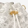 Geantă de umăr mică din piele perforată de culoare latte, cu cordon de strângere Geantă de umăr mică din piele perforată de culoare latte, cu cordon de strângere