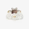Geantă de umăr mică din piele perforată de culoare latte, cu cordon de strângere Geantă de umăr mică din piele perforată de culoare latte, cu cordon de strângere
