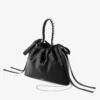 Geantă de umăr mini din satin negru cu mâner superior și șnur Geantă de umăr mini din satin negru cu mâner superior și șnur
