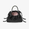 Geantă de umăr mini din satin negru cu mâner superior și șnur Geantă de umăr mini din satin negru cu mâner superior și șnur