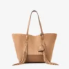 Geantă Diamond Tote medie din piele de căprioară de culoare caramel, cu franjuri