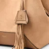 Geantă Diamond Tote medie din piele de căprioară de culoare caramel, cu franjuri