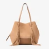 Geantă Diamond Tote medie din piele de căprioară de culoare caramel, cu franjuri