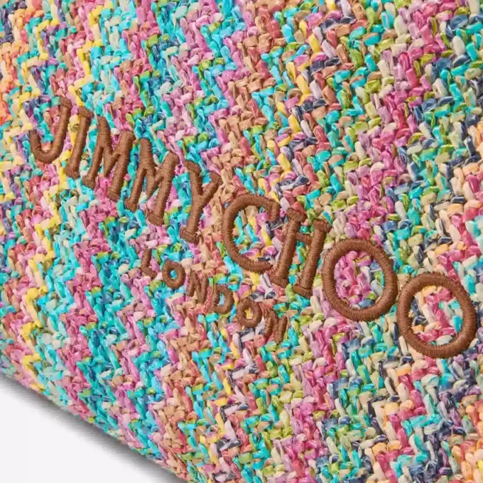 Geantă mare cu șnur Geantă mare cu șnur din rafie multicoloră și bej cu model în zig-zag, cu finisaje din piele Geantă mare cu șnur Geantă mare cu șnur din rafie multicoloră și bej cu model în zig-zag, cu finisaje din piele