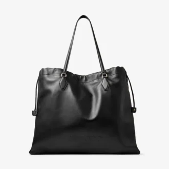Geantă mare cu șnur Geantă mare din piele nappa neagră cu șnur și logo jimmy choo în relief