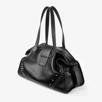 Geantă mare de mână Bar Holdall din piele de vițel moale, negru, cu textură de stele
