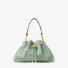 Geantă mică de umăr Cinch din piele perforată verde Jimmy Choo