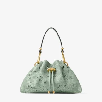 Geantă mică de umăr Cinch din piele perforată verde Jimmy Choo