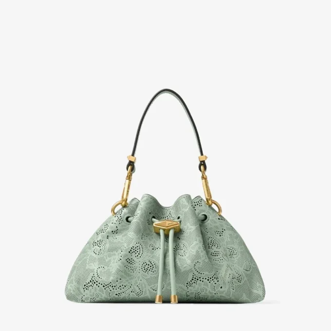 Geantă mică de umăr Cinch din piele perforată verde Jimmy Choo