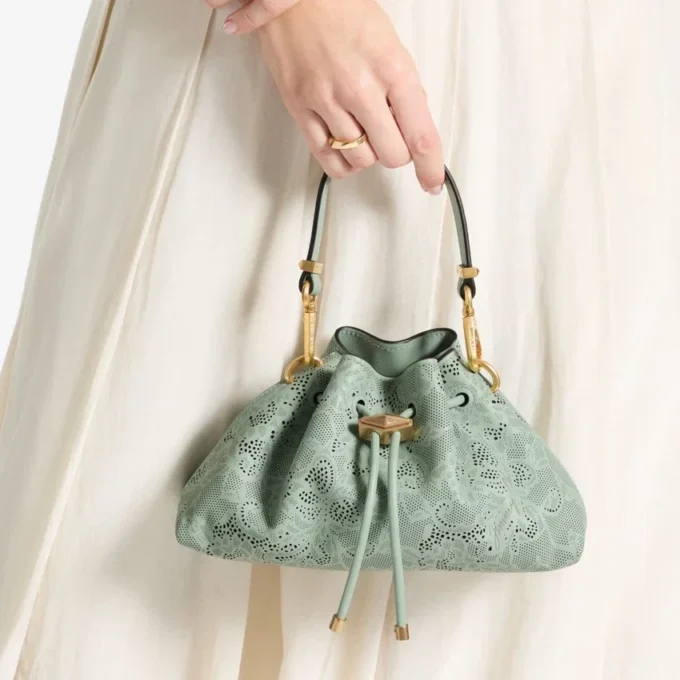 Geantă mică de umăr Cinch din piele perforată verde Jimmy Choo