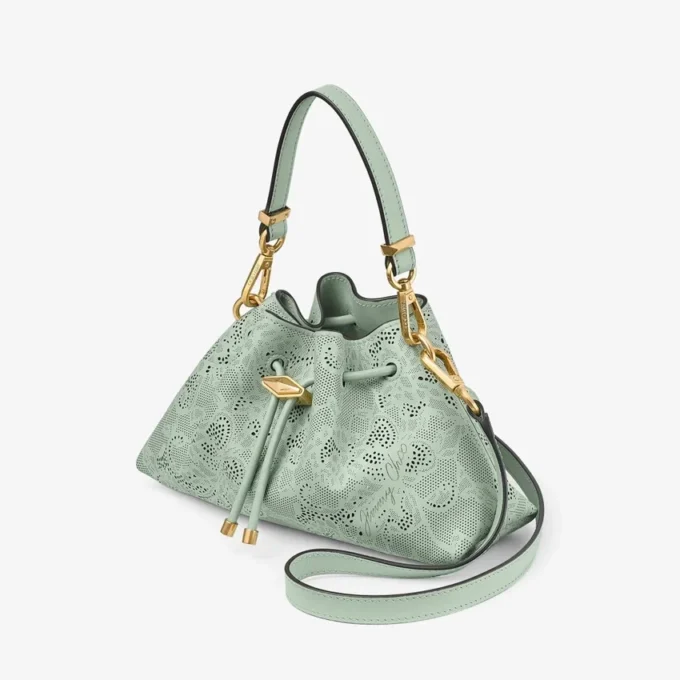 Geantă mică de umăr Cinch din piele perforată verde Jimmy Choo