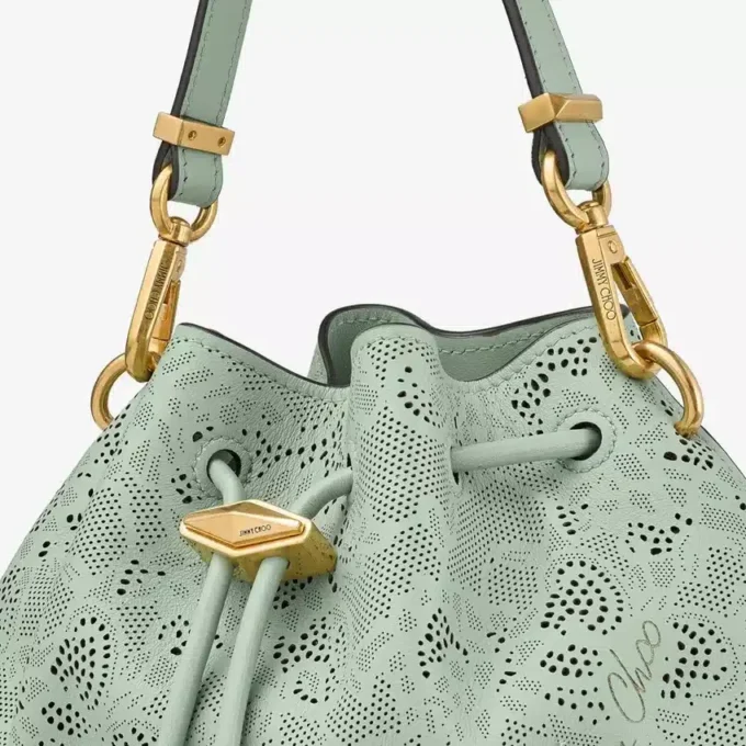 Geantă mică de umăr Cinch din piele perforată verde Jimmy Choo