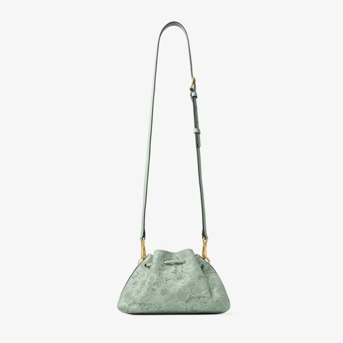 Geantă mică de umăr Cinch din piele perforată verde Jimmy Choo