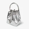 Geantă mini Bon Bon din țesătură argintie oglindă cu mâner metalic Geantă mini Bon Bon din țesătură argintie oglindă cu mâner metalic