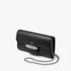 Geantă mini de umăr Bing Wallet Chain din piele neagră cu elemente din cristal