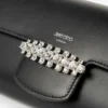 Geantă mini de umăr Bing Wallet Chain din piele neagră cu elemente din cristal