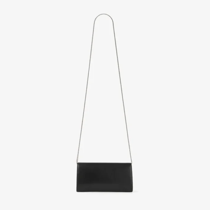 Geantă mini de umăr Bing Wallet Chain din piele neagră cu elemente din cristal