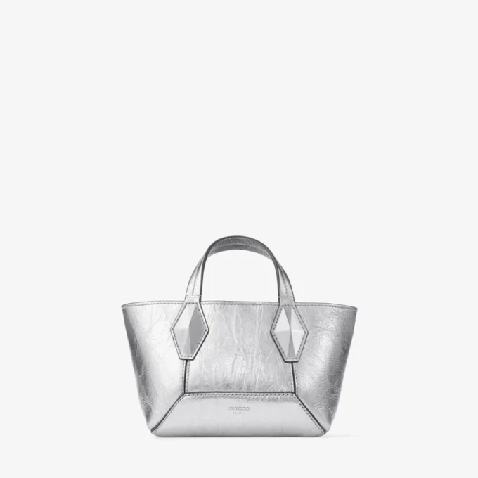 Geantă mini Diamond Tote din piele metalizată argintie vintage Geantă mini Diamond Tote din piele metalizată argintie vintage