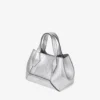 Geantă mini Diamond Tote din piele metalizată argintie vintage Geantă mini Diamond Tote din piele metalizată argintie vintage