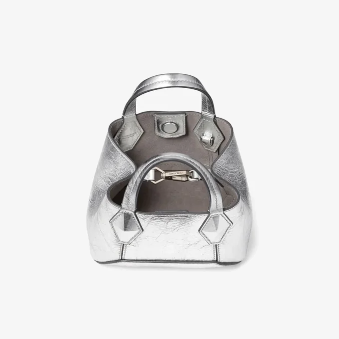 Geantă mini Diamond Tote din piele metalizată argintie vintage Geantă mini Diamond Tote din piele metalizată argintie vintage