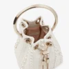 Geantă mini Micro Bon Bon din satin ivoriu cu perle pe toată suprafața Geantă mini Micro Bon Bon din satin ivoriu cu perle pe toată suprafața