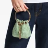 Geantă mini tip sac Bon Bon din satin verde și dantelă Jimmy Choo Geantă mini tip sac Bon Bon din satin verde și dantelă Jimmy Choo