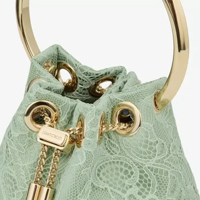 Geantă mini tip sac Bon Bon din satin verde și dantelă Jimmy Choo Geantă mini tip sac Bon Bon din satin verde și dantelă Jimmy Choo