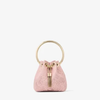 Geantă mini tip sac din satin Micro Bon Bon Rose și dantelă jimmy choo